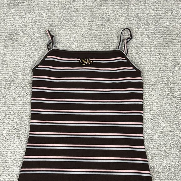Nike Femme Ribbed Striped Maxi Dress Womens Small Y2K Brown Side Slit - Picture 3 of 11